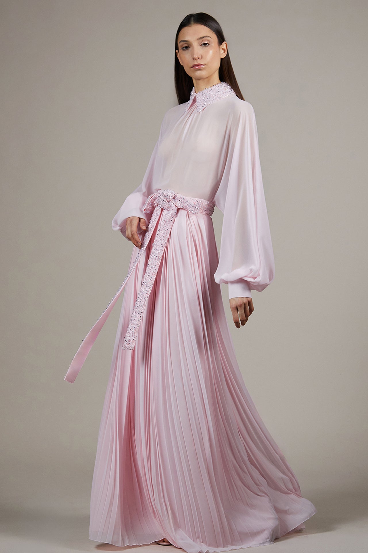Pleats collar Chiffon Dress （M） レディース L'AUBE BLANC Pleats