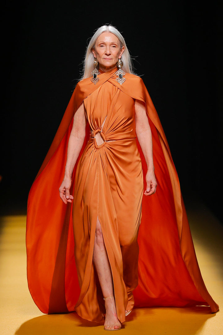 Flared Draped Dress with Cape