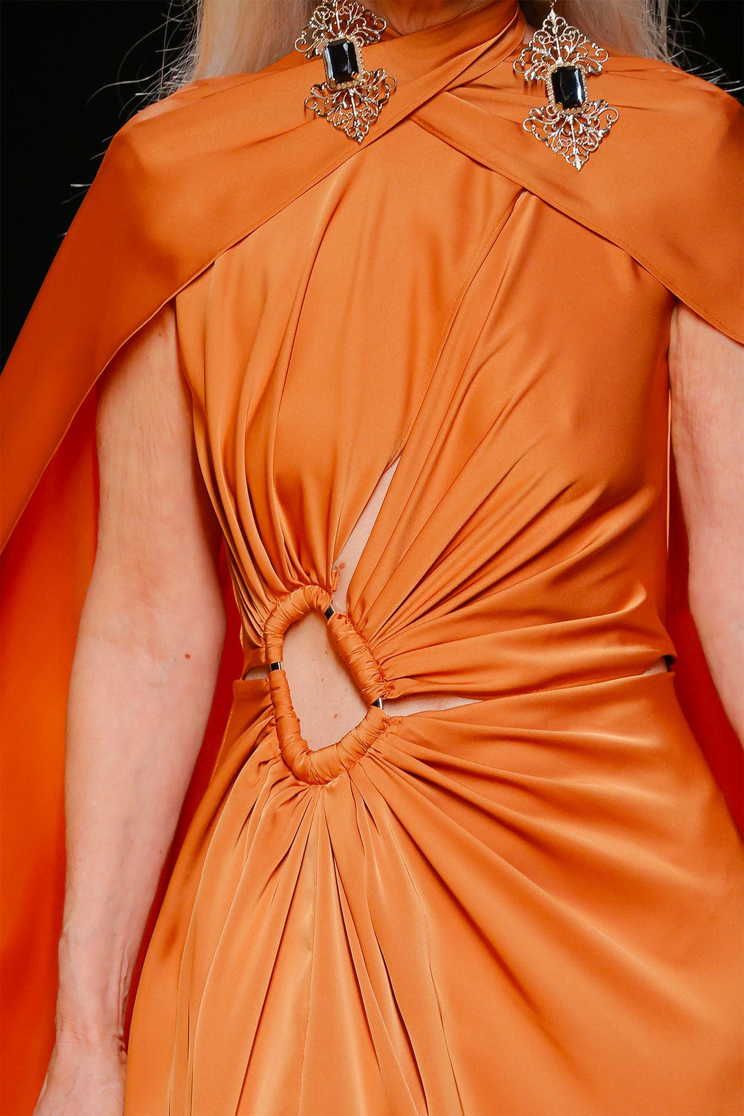 orange draped dress ASOS DESIGN draped cut-out maxi dress in burnt orange