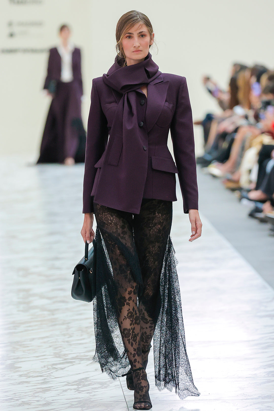 Midi Dress with Sheer Lace Skirt and Tailored Blazer