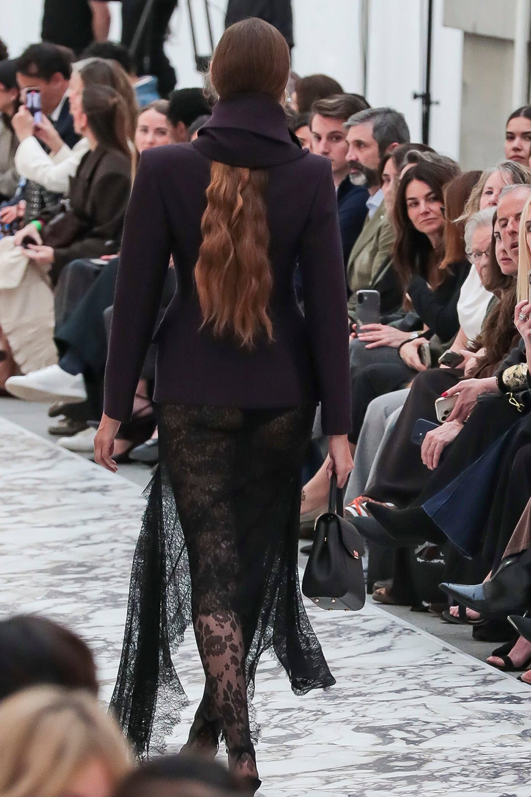 Midi Dress with Sheer Lace Skirt and Tailored Blazer