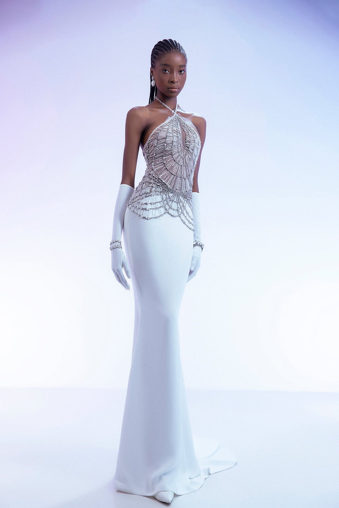Lace Halter Mermaid Dress White / FR 38 Lace Halter Mermaid Dress White / FR 38