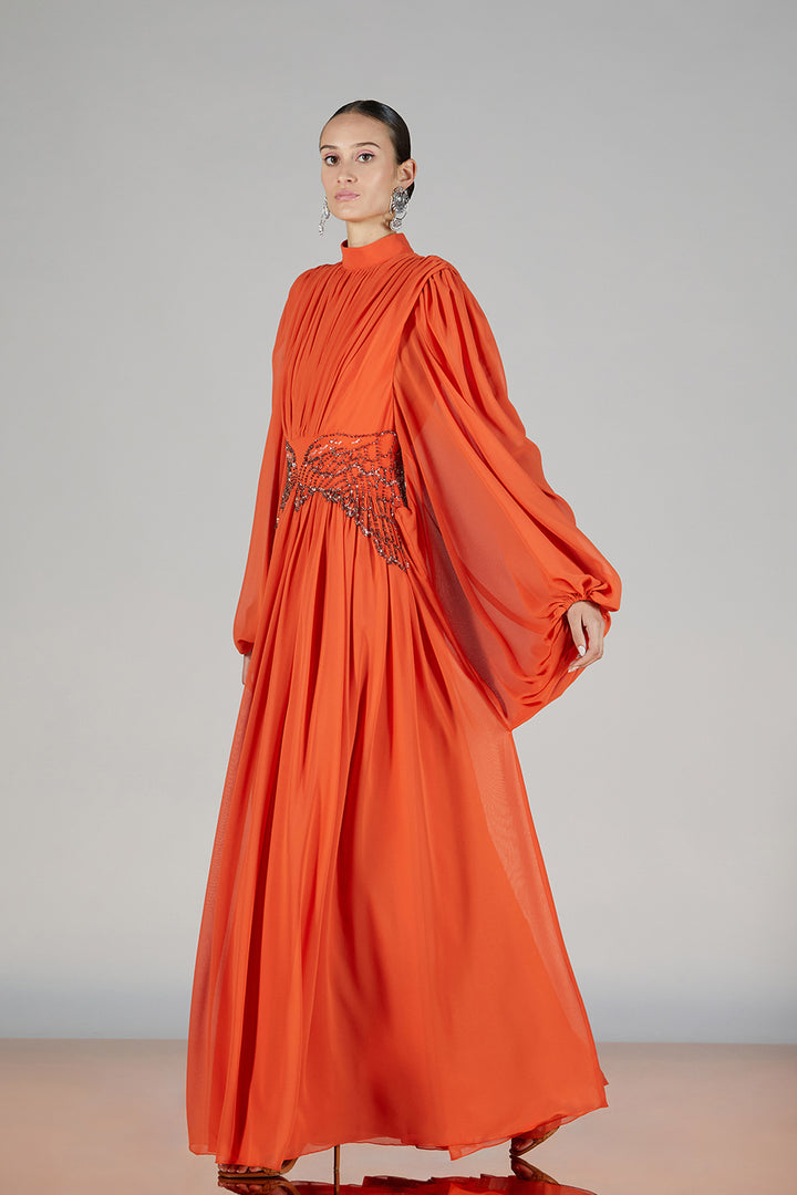 Halter Neckline Pleated A-Line Dress