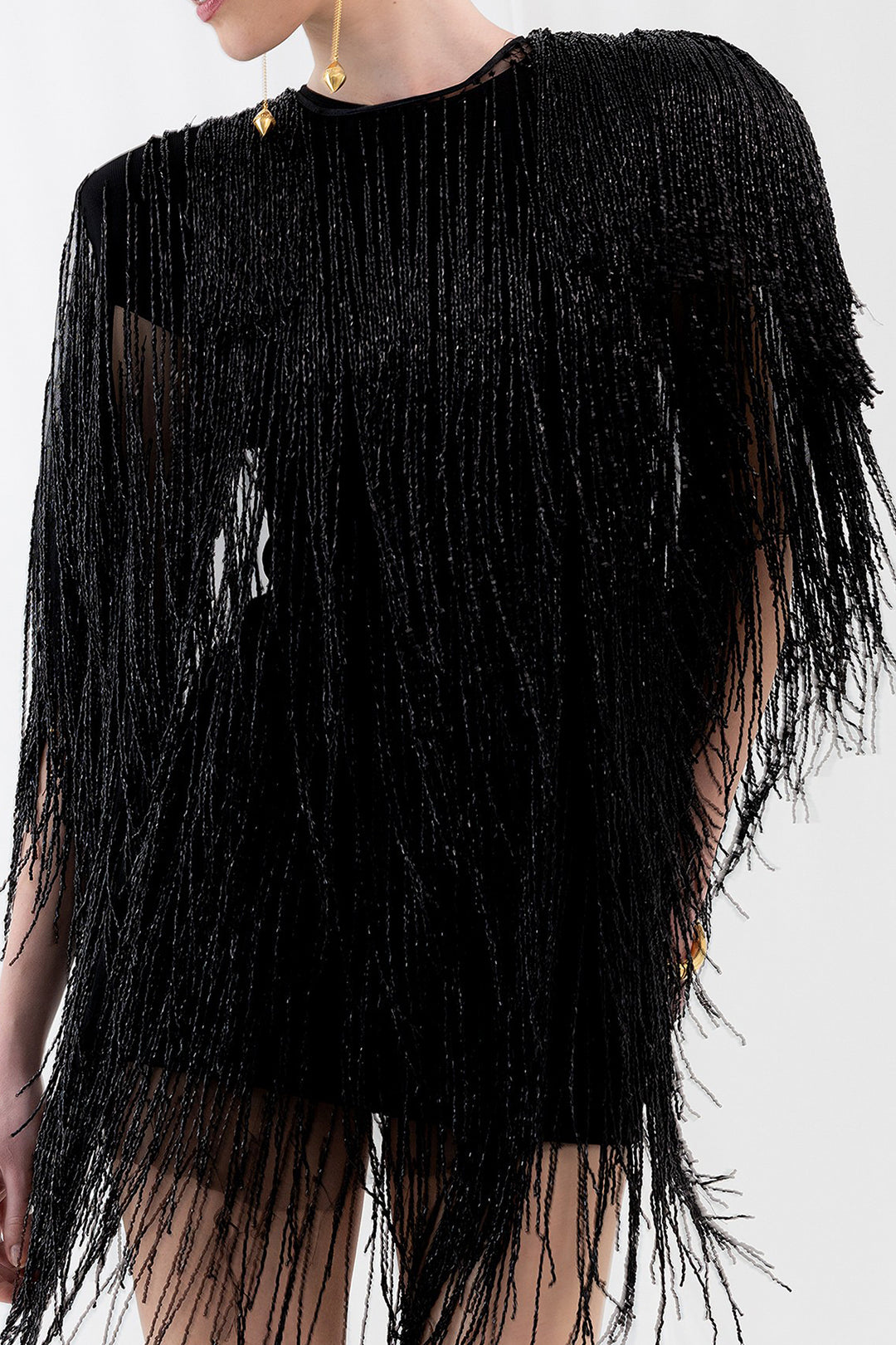 Short Fringe Dress with Shoulder Pads