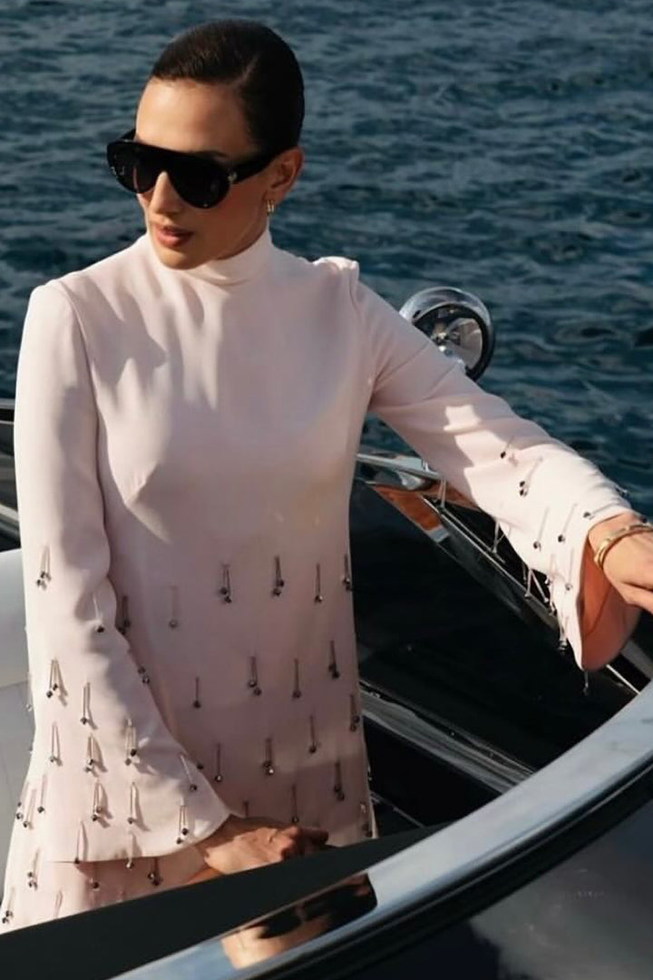 Long-Sleeved Blouse with Flared Pants and Embellishments