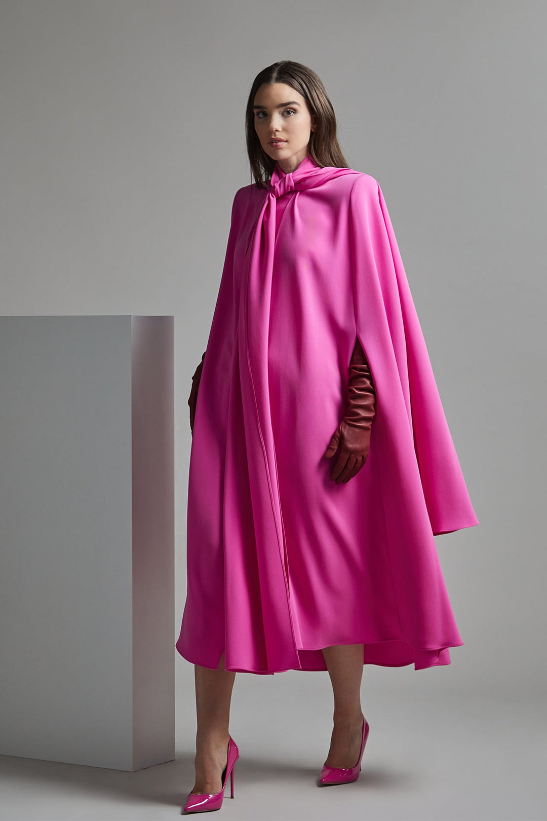 Cape Flared Midi Dress Light Fuchsia / US 20 Cape Flared Midi Dress Light Fuchsia / US 20
