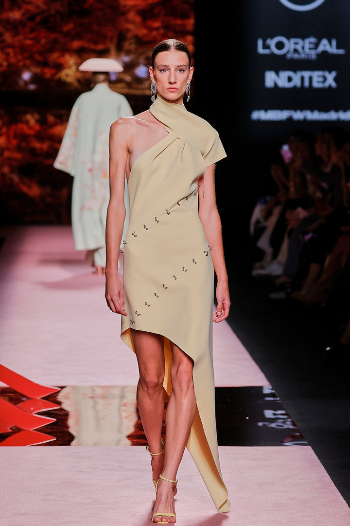 One-Shoulder Satin Midi