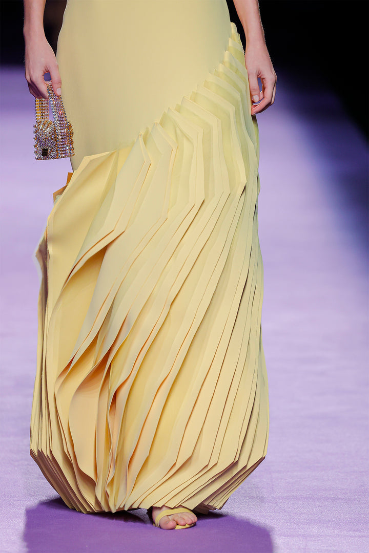 Strapless Dress with Cascading Pleated Panels