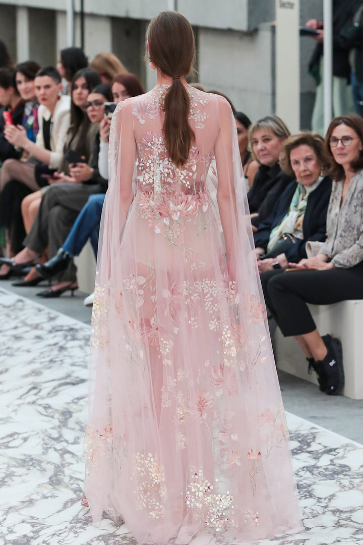 A-Line Tulle Dress with Cape Overlay