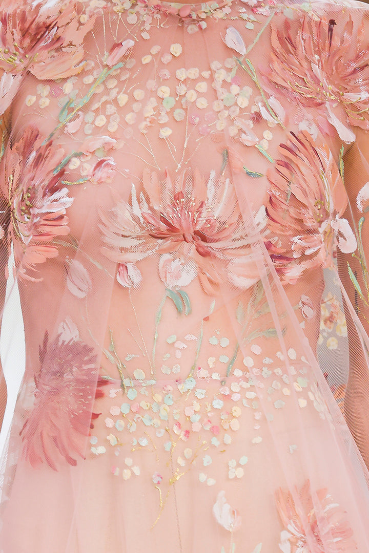 A-Line Tulle Dress with Cape Overlay