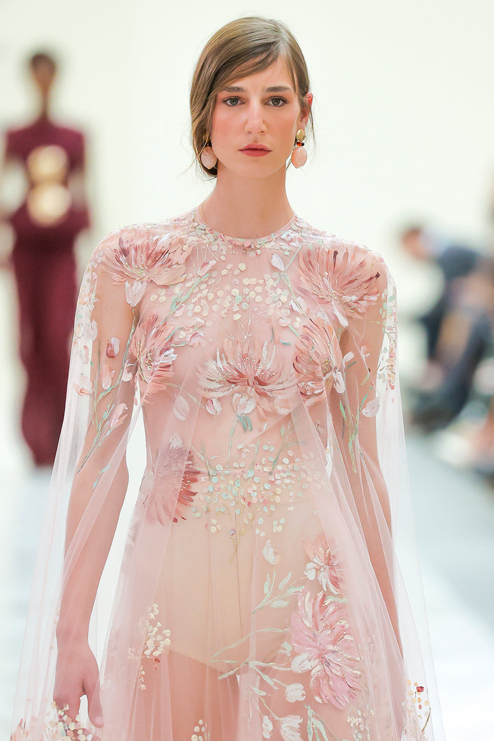 A-Line Tulle Dress with Cape Overlay