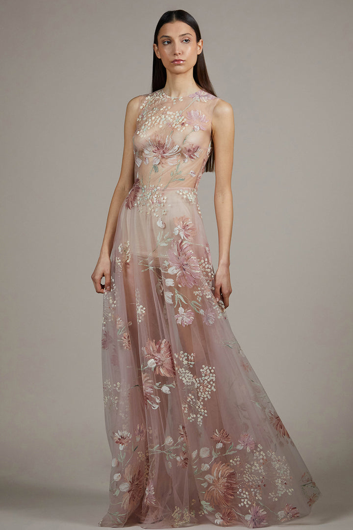 A-Line Tulle Dress with Cape Overlay