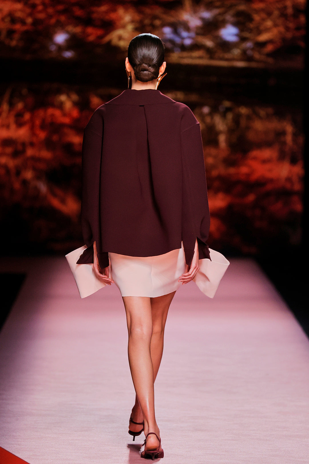 V-Neckline Crepe Long-Sleeve Dress