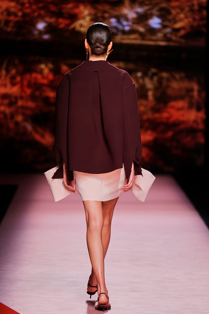 V-Neckline Crepe Long-Sleeve Dress