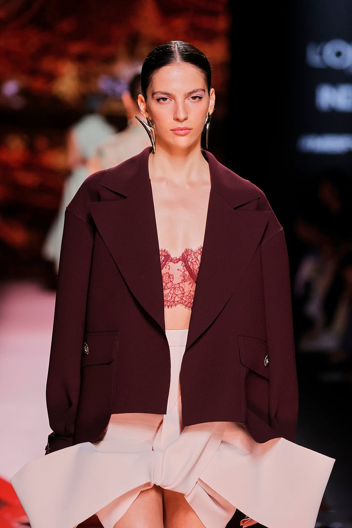 V-Neckline Crepe Long-Sleeve Dress