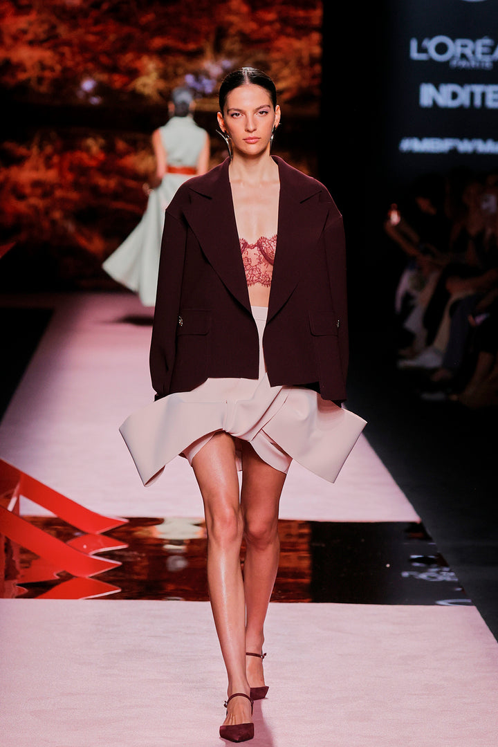 V-Neckline Crepe Long-Sleeve Dress