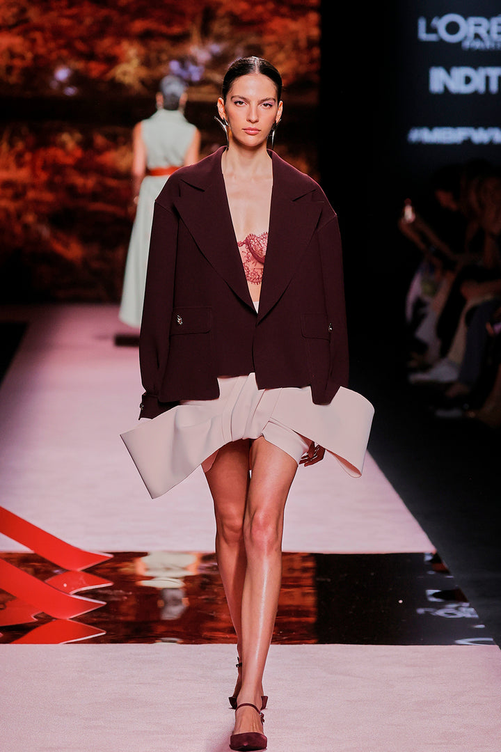 V-Neckline Crepe Long-Sleeve Dress