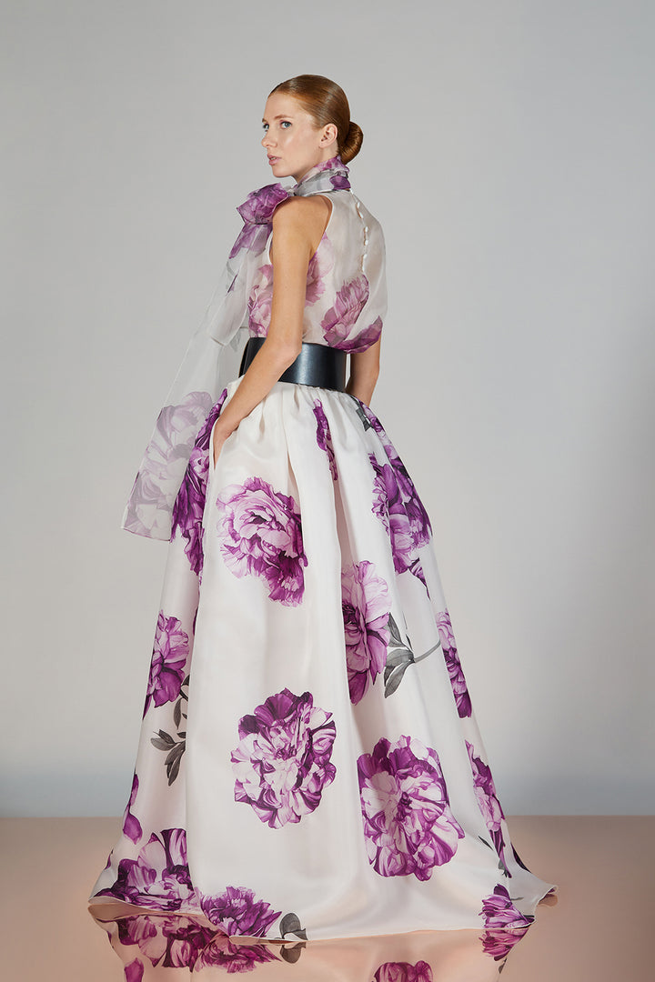 Jewel-Neckline Organza A-line Dress