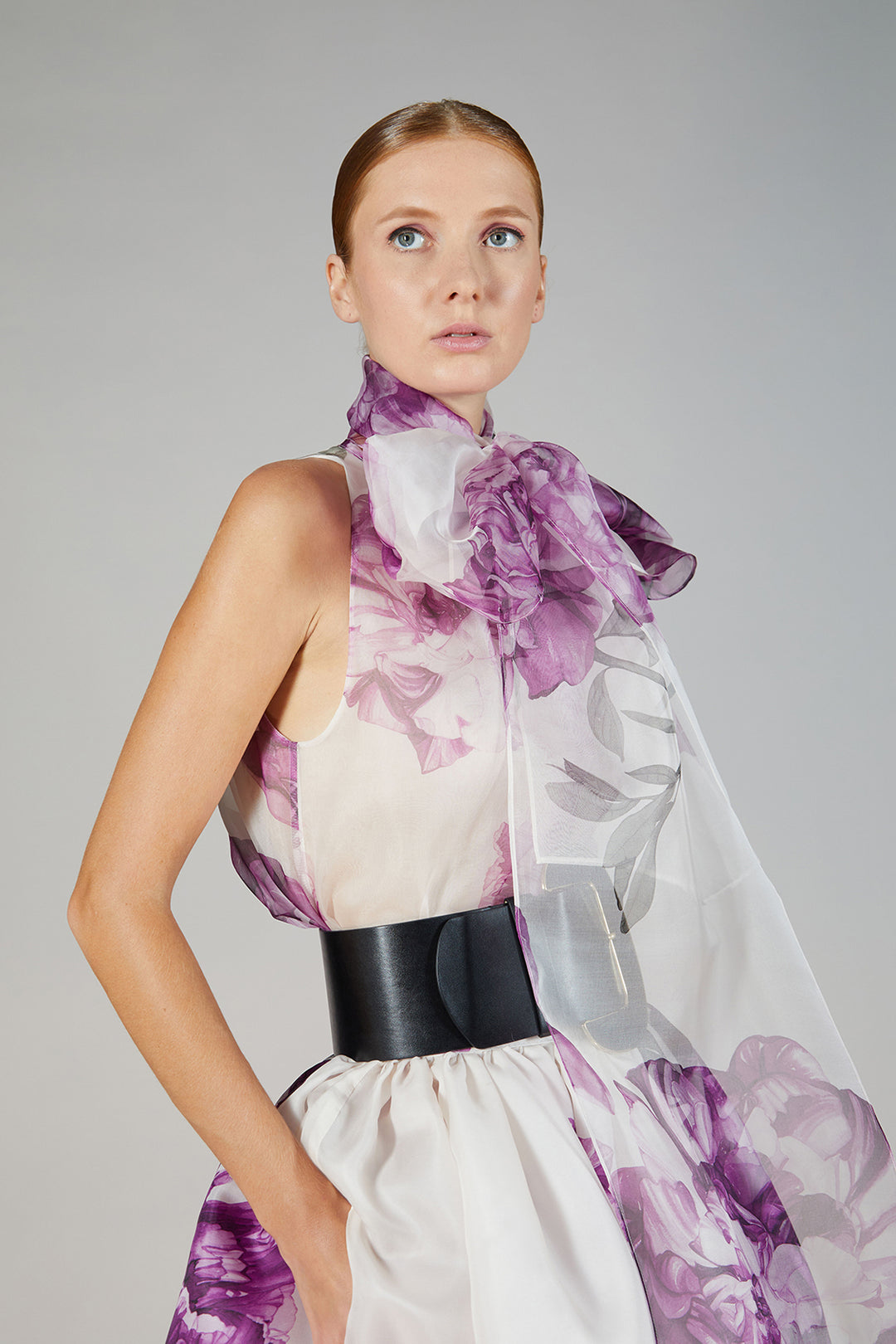 Jewel-Neckline Organza A-line Dress