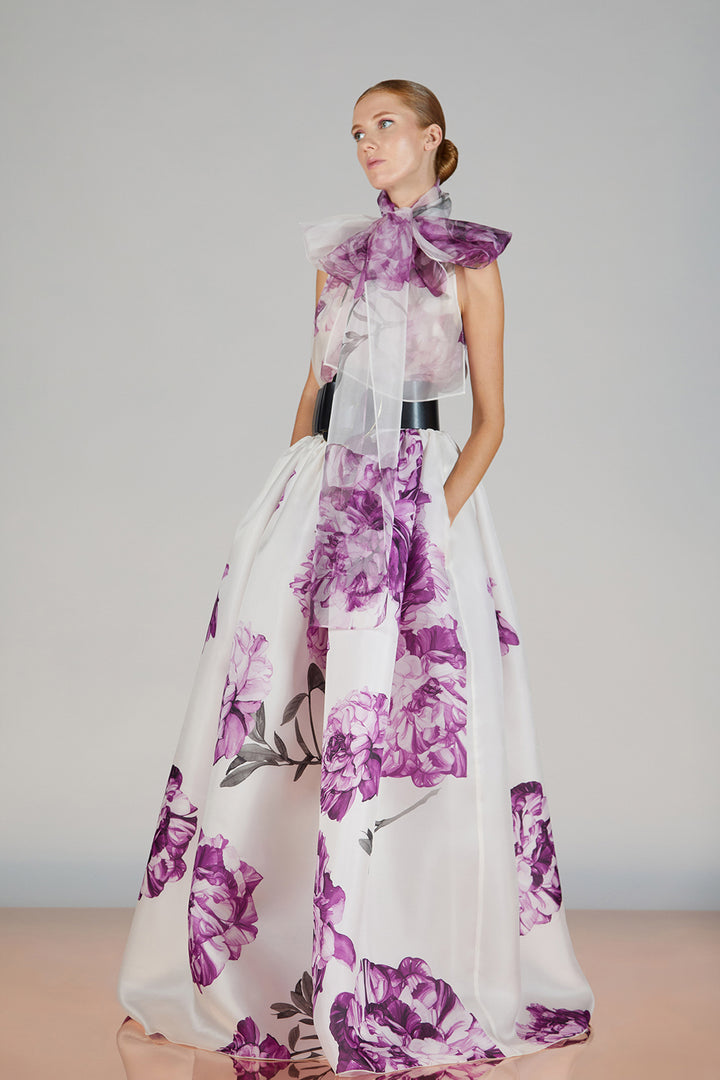 Jewel-Neckline Organza A-line Dress