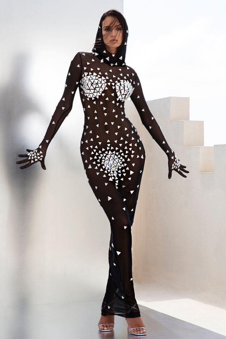 Tulle Fitted Dress with Built-in Gloves