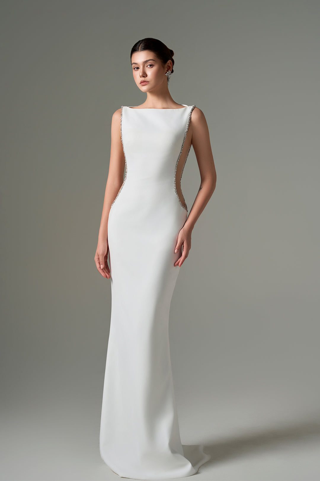 Dress with Boat Neckline, Fitted Bodice, Princess Seams, and Column Silhouette Red / US 2 Dress with Boat Neckline, Fitted Bodice, Princess Seams, and Column Silhouette Red / US 2