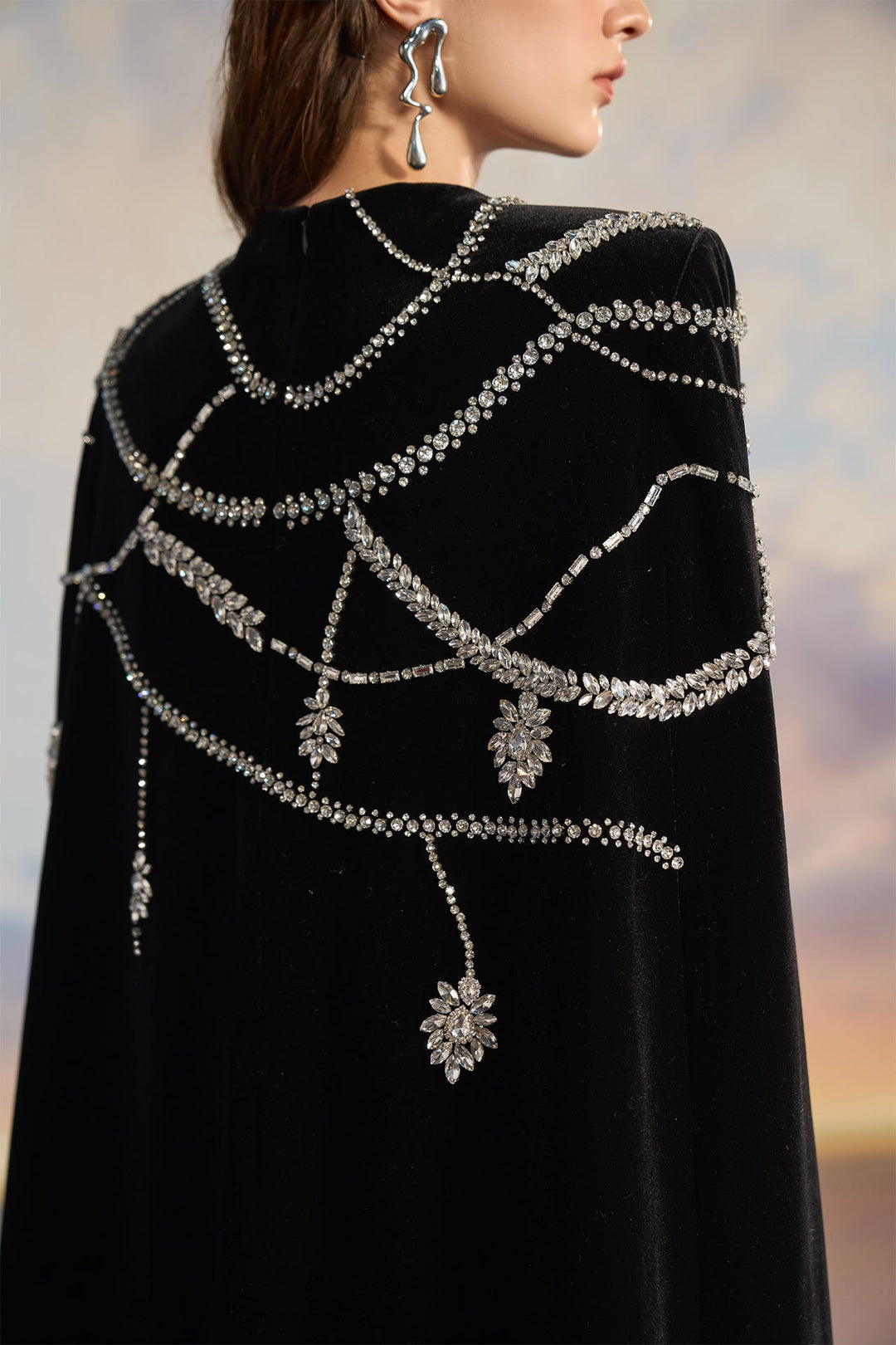 Black Velvet Cape Dress with Sequin Details M.R DESIGN Black Velvet Cape Dress with Sequin Details M.R DESIGN