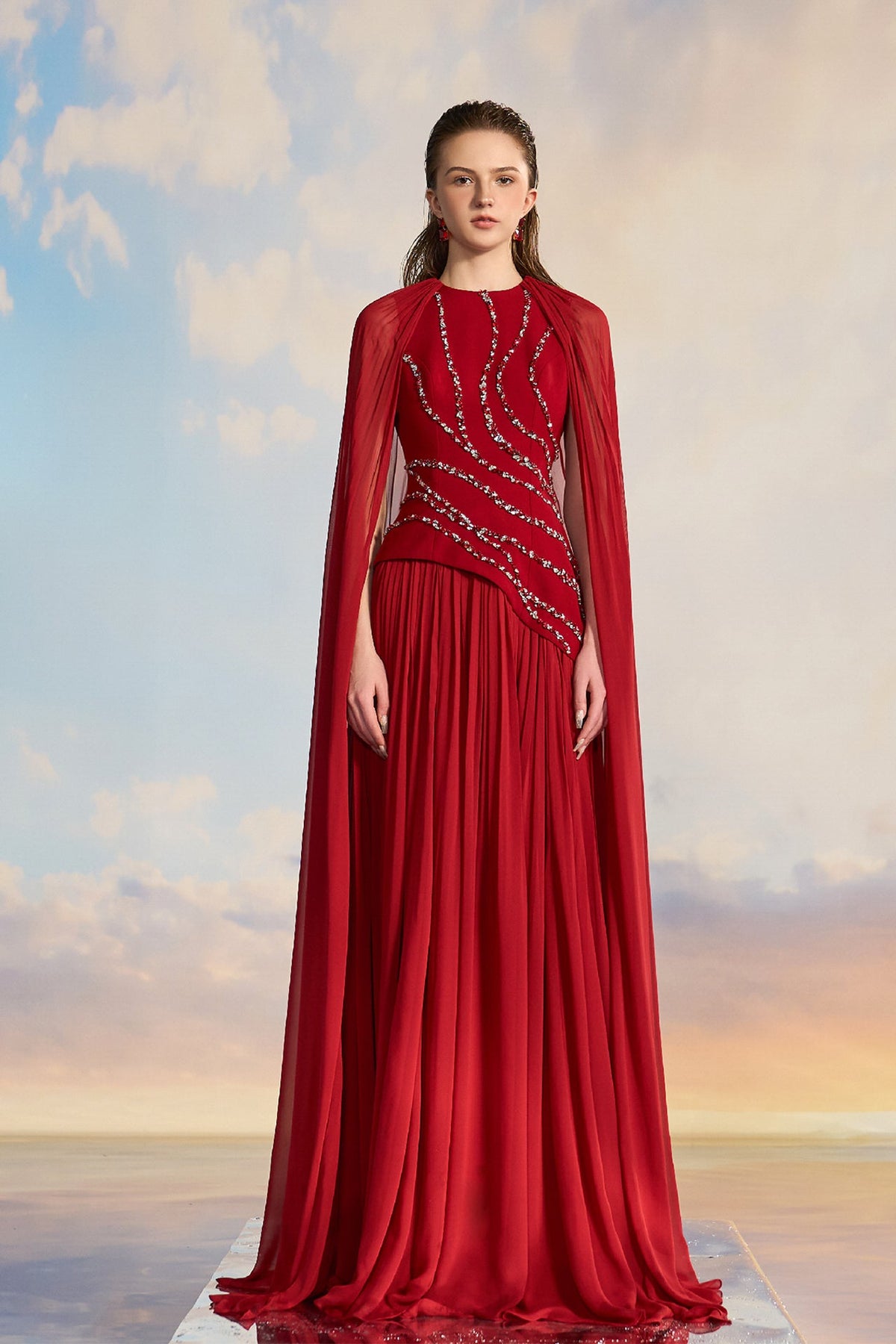 Red Cape Dress with Embellishments M.R DESIGN Red Cape Dress with Embellishments M.R DESIGN