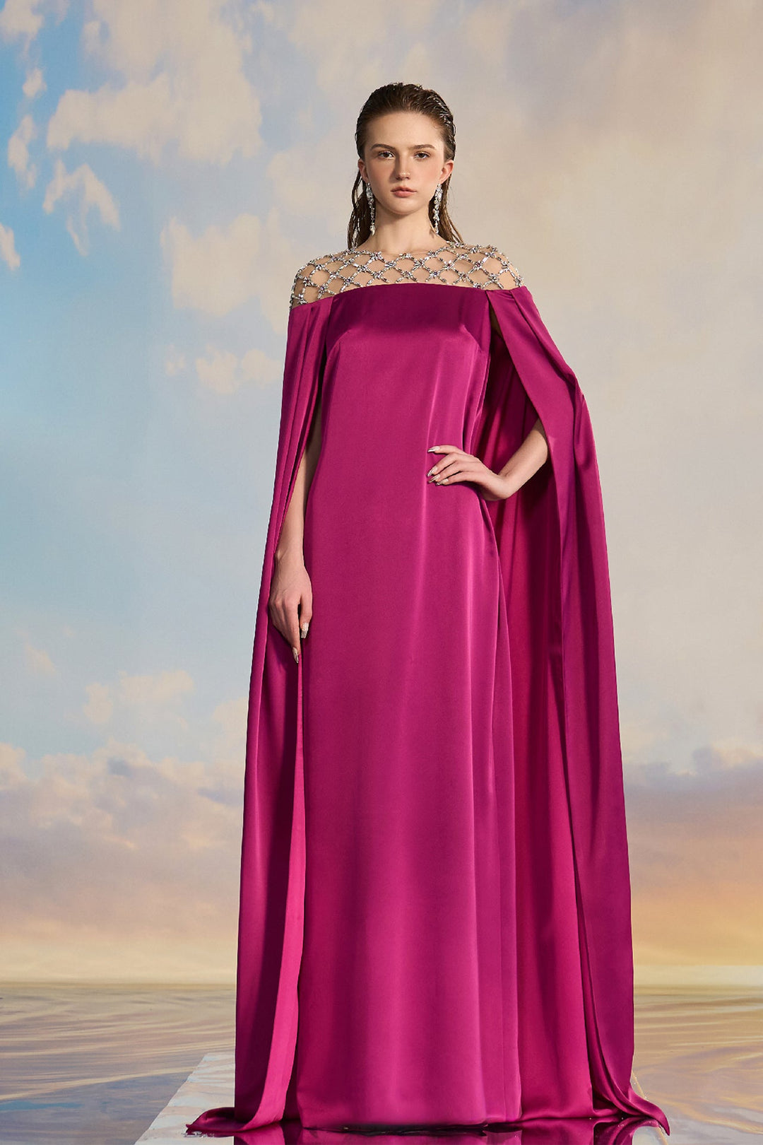 Silk Satin Cape Dress