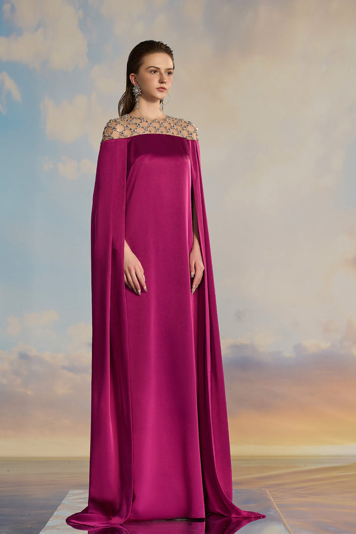 Silk Satin Cape Dress