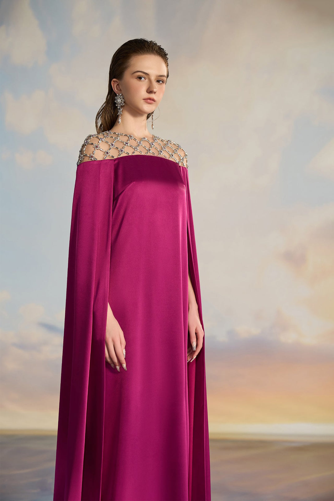 Silk Satin Cape Dress