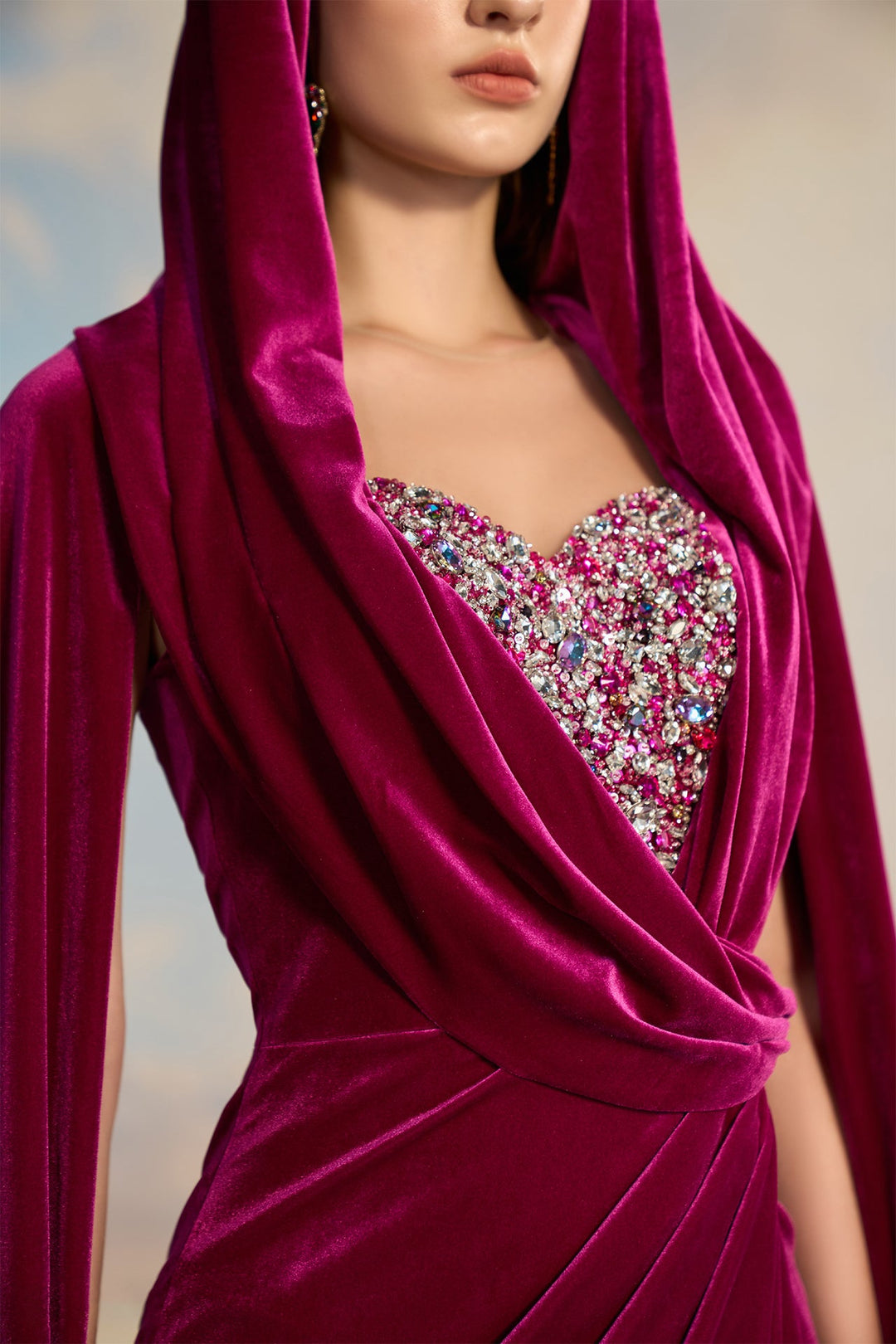 Burgundy Velvet Hooded Dress