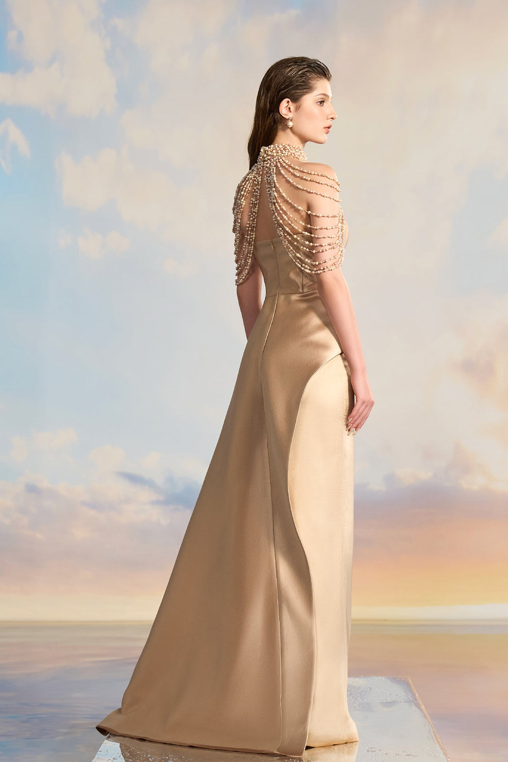 High-Neck Pearl-Embellished Taffeta Dress Yellow / US 6 High-Neck Pearl-Embellished Taffeta Dress Yellow / US 6