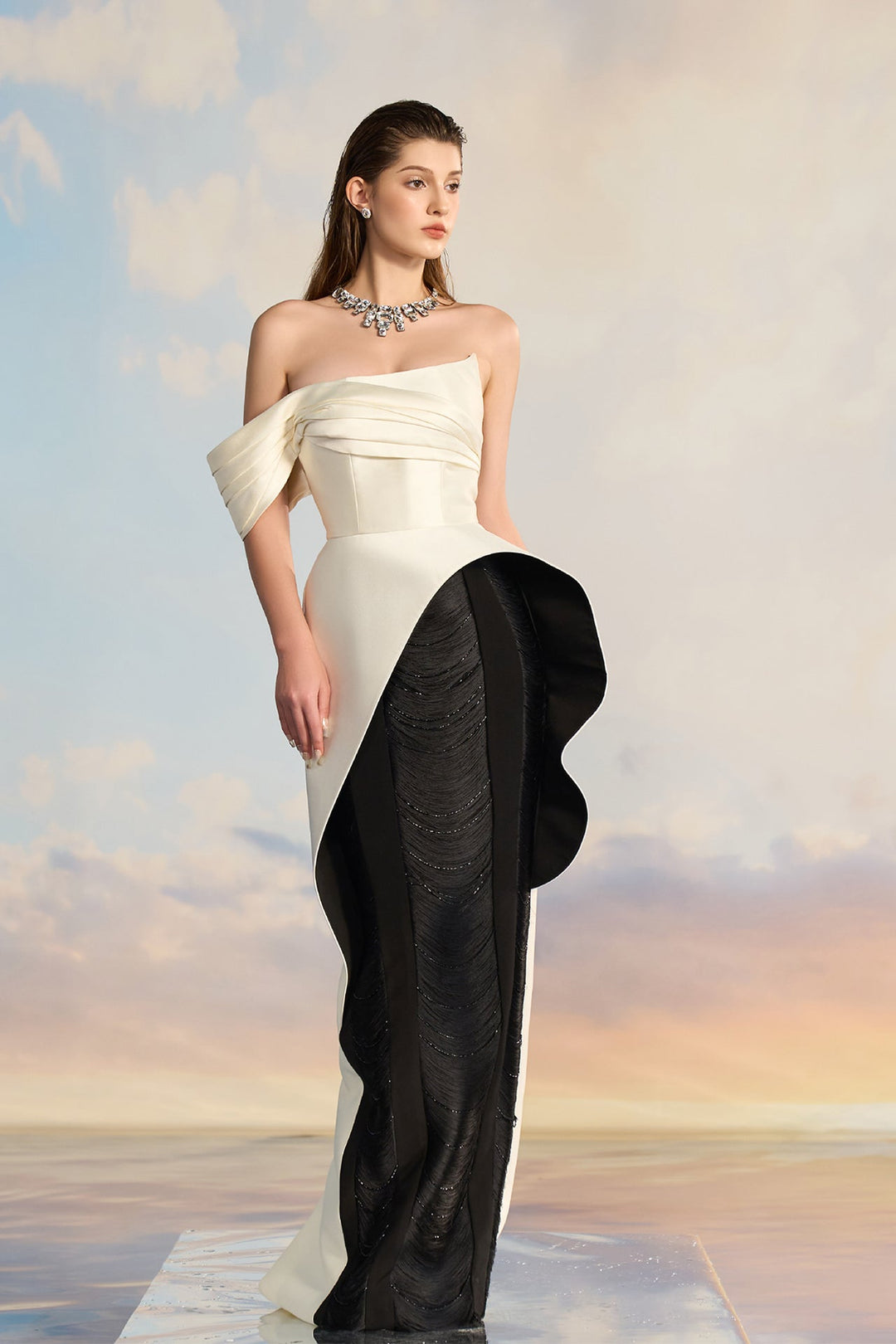 Two-Tone Taffeta Peplum Evening Dress Two-Tone Taffeta Peplum Evening Dress