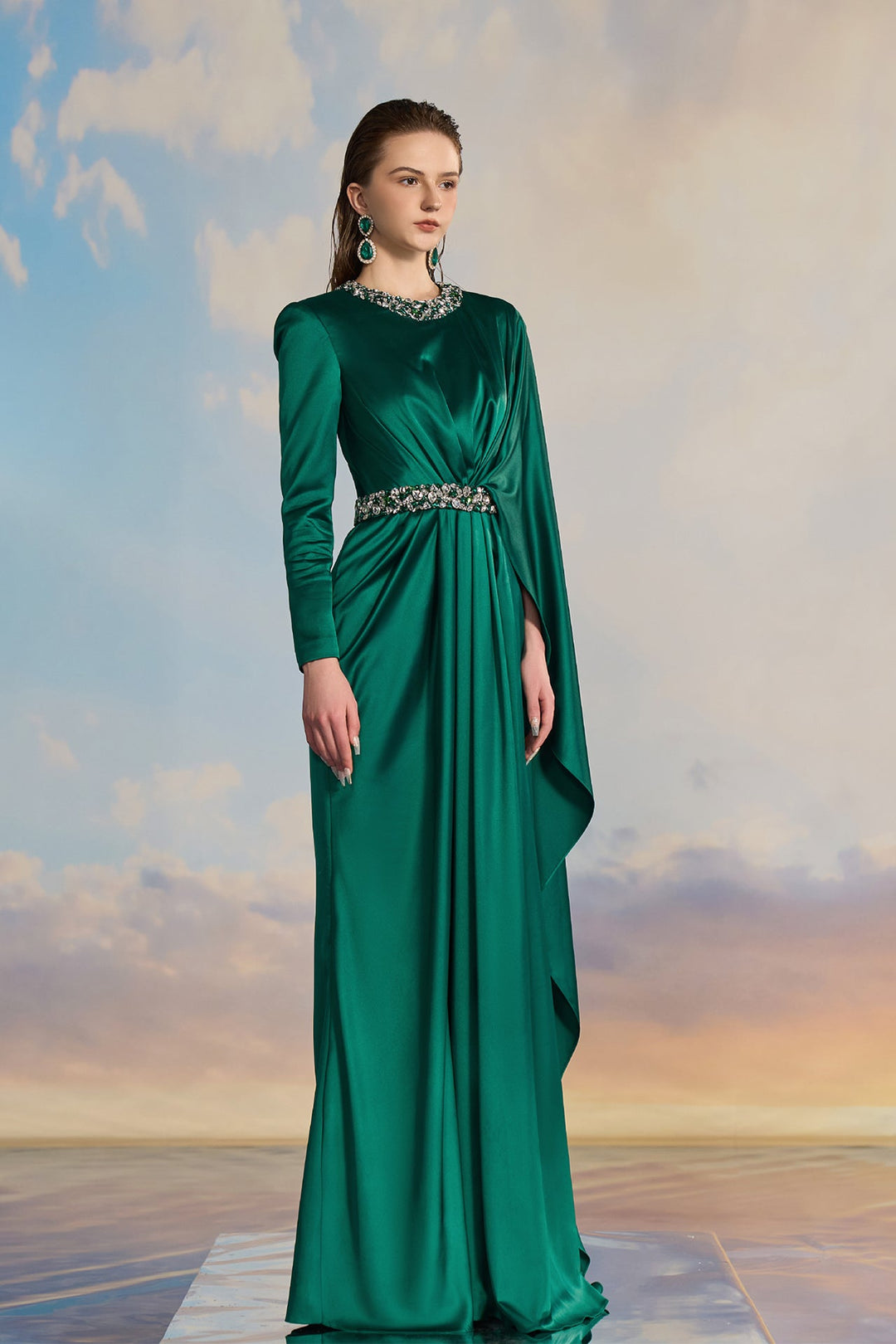 Emerald Green Silk Evening Dress Black / US 18 Emerald Green Silk Evening Dress Black / US 18