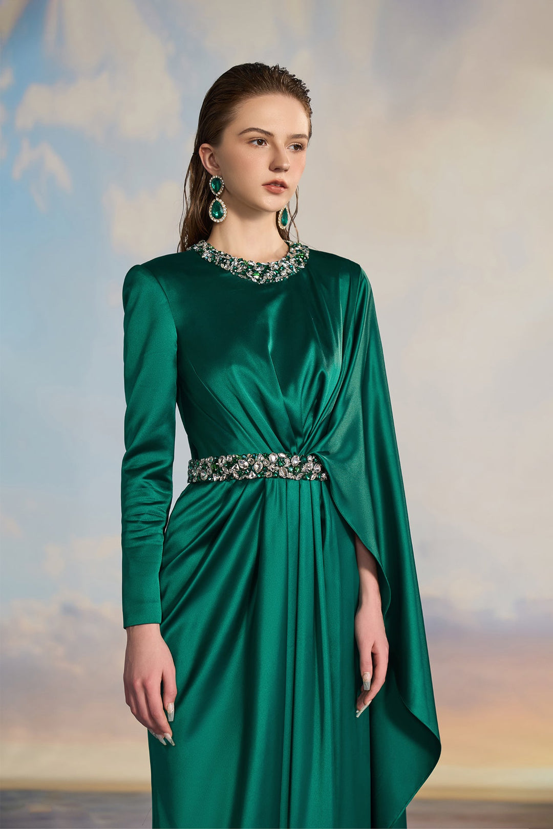 Emerald Green Silk Evening Dress Black / US 18 Emerald Green Silk Evening Dress Black / US 18