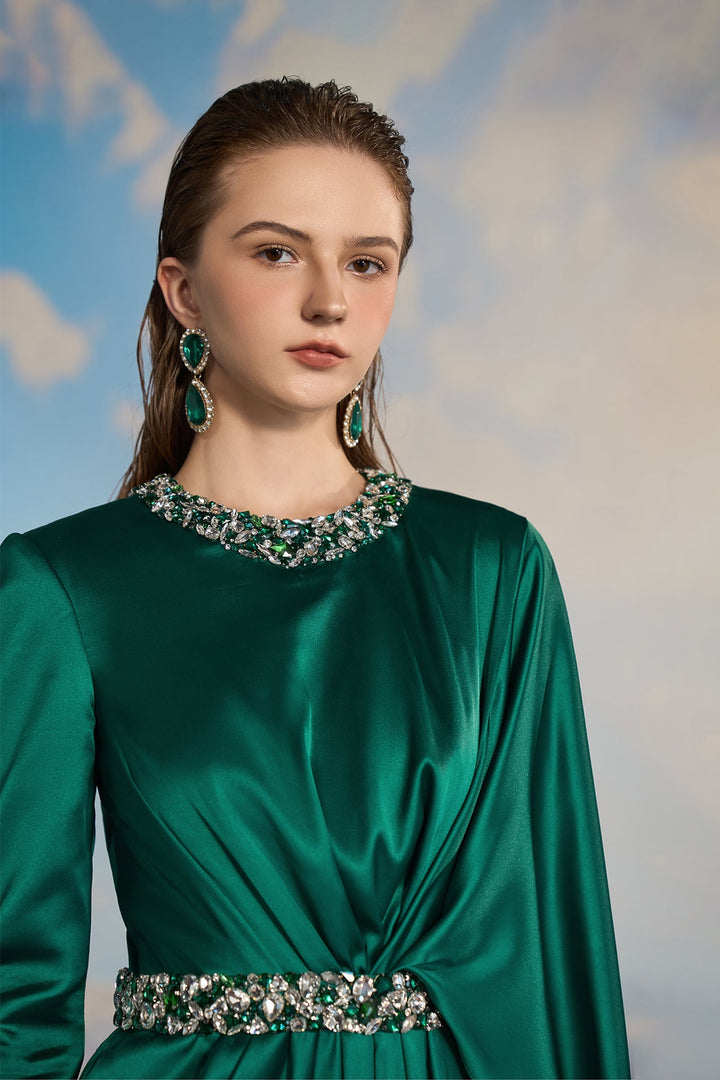 Emerald Green Silk Evening Dress