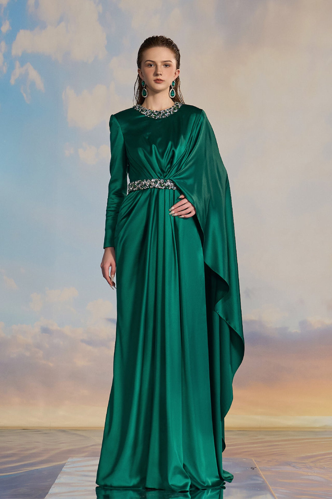 Emerald Green Silk Evening Dress