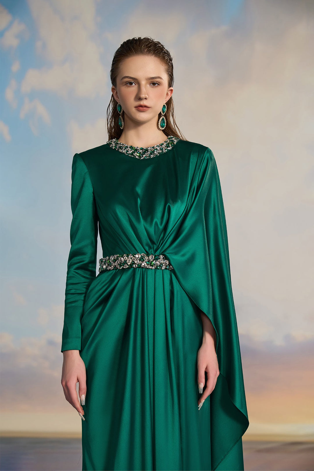 Emerald Green Silk Evening Dress