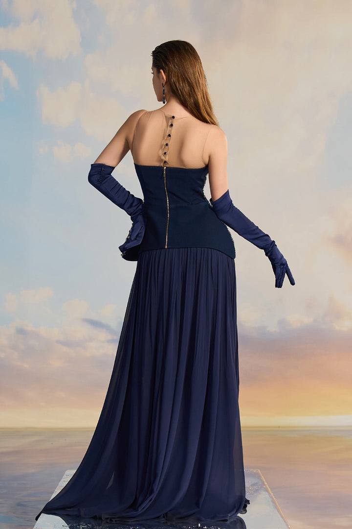 Navy strapless dress