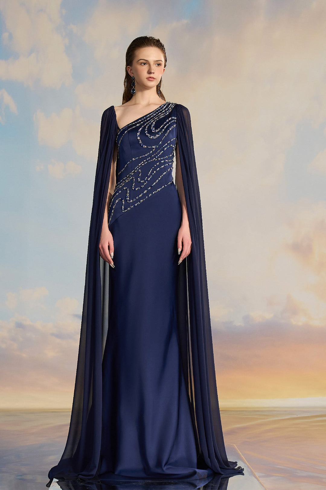 navy blue dress with cape Emory Jersey Cape Maxi Dress / Navy | MESHKI