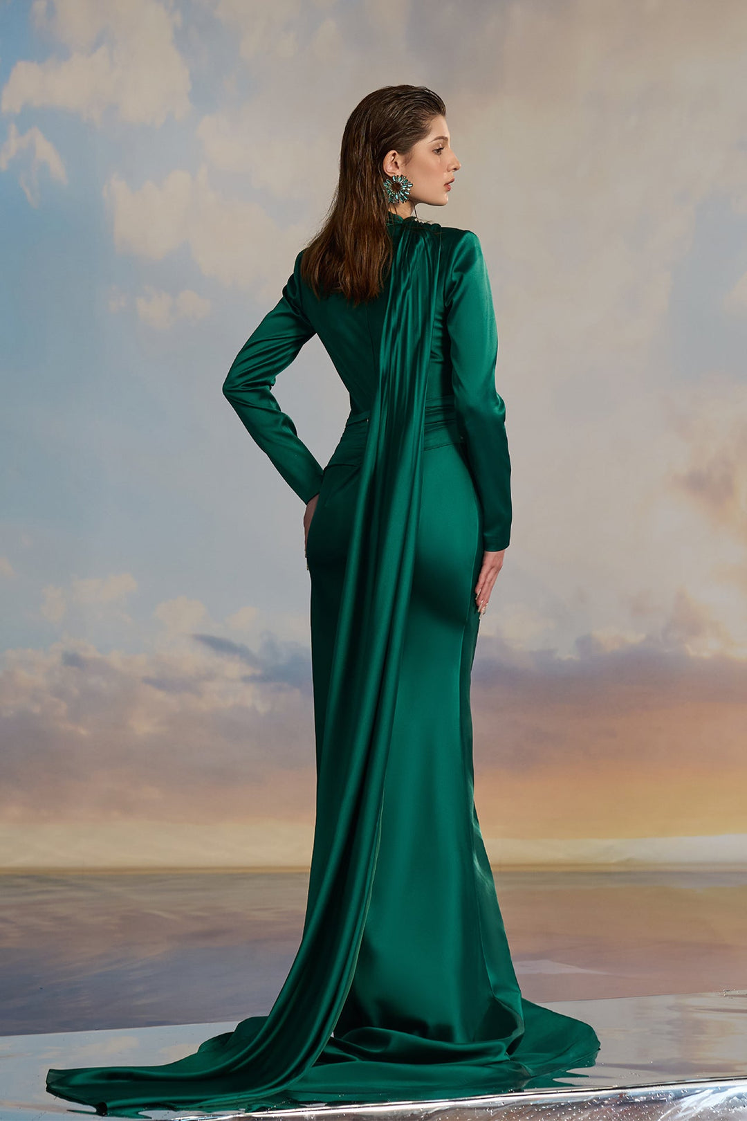 Emerald Green Silk Satin Evening Dress