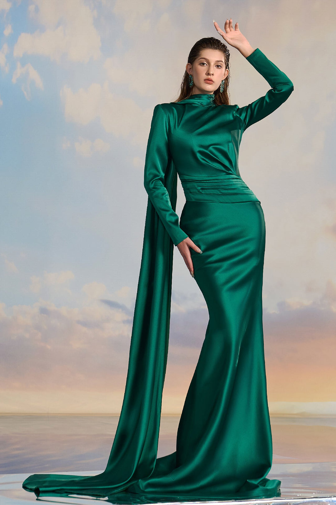 Emerald Green Silk Satin Evening Dress Black / US 22 Emerald Green Silk Satin Evening Dress Black / US 22