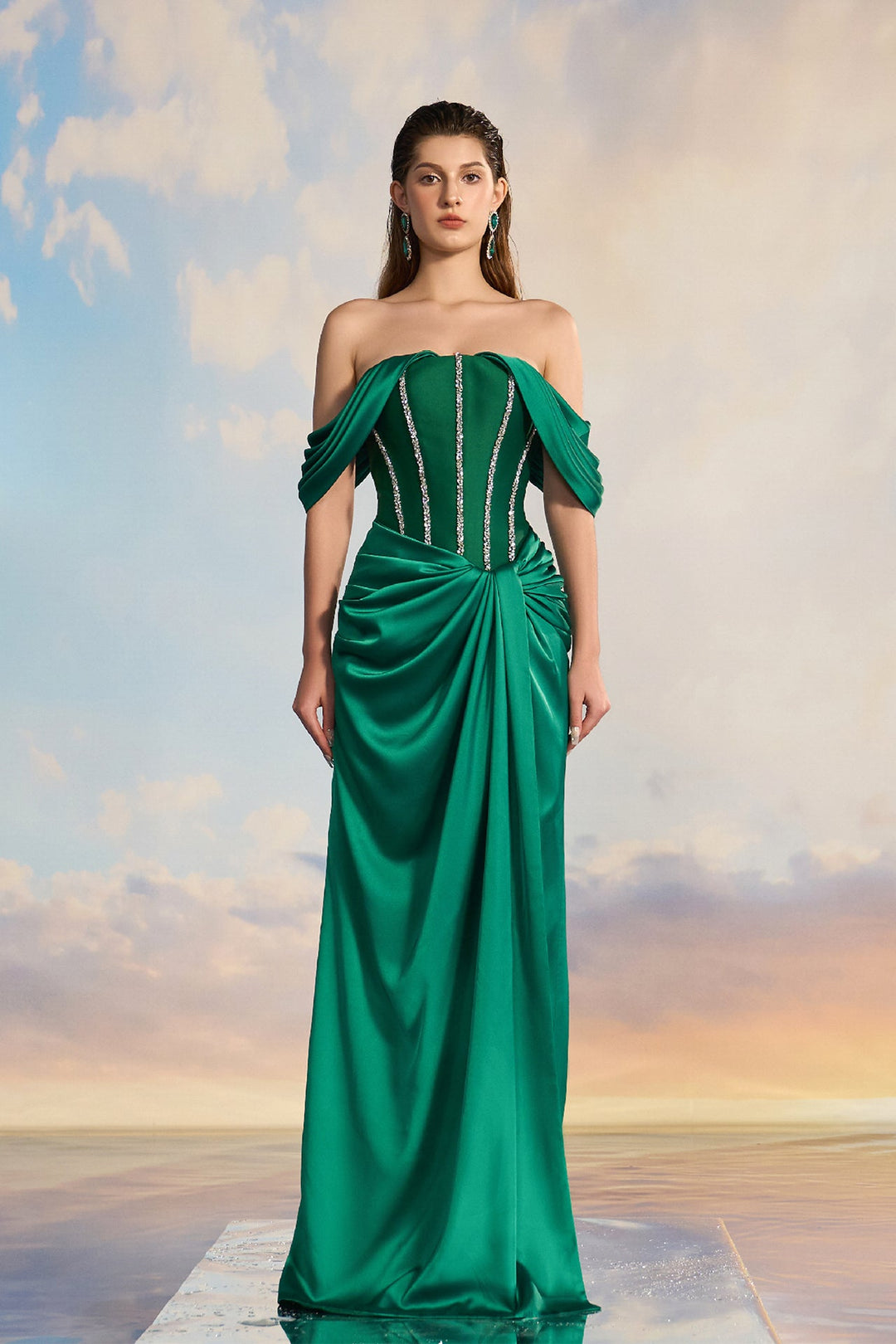 Emerald Green Off-Shoulder Dress Green / US 22 Emerald Green Off-Shoulder Dress Green / US 22