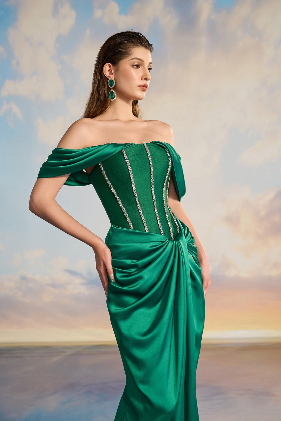 Emerald Green Off-Shoulder Dress