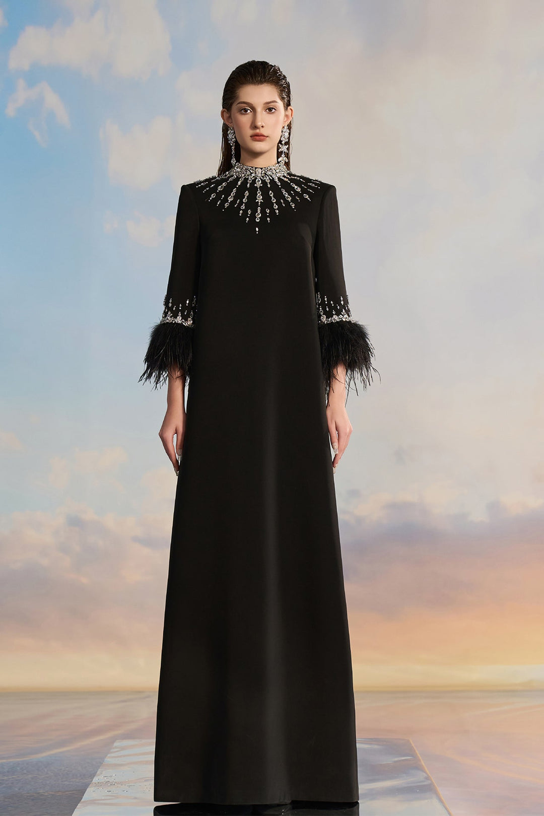 Black Crepe Dress with Embellishments