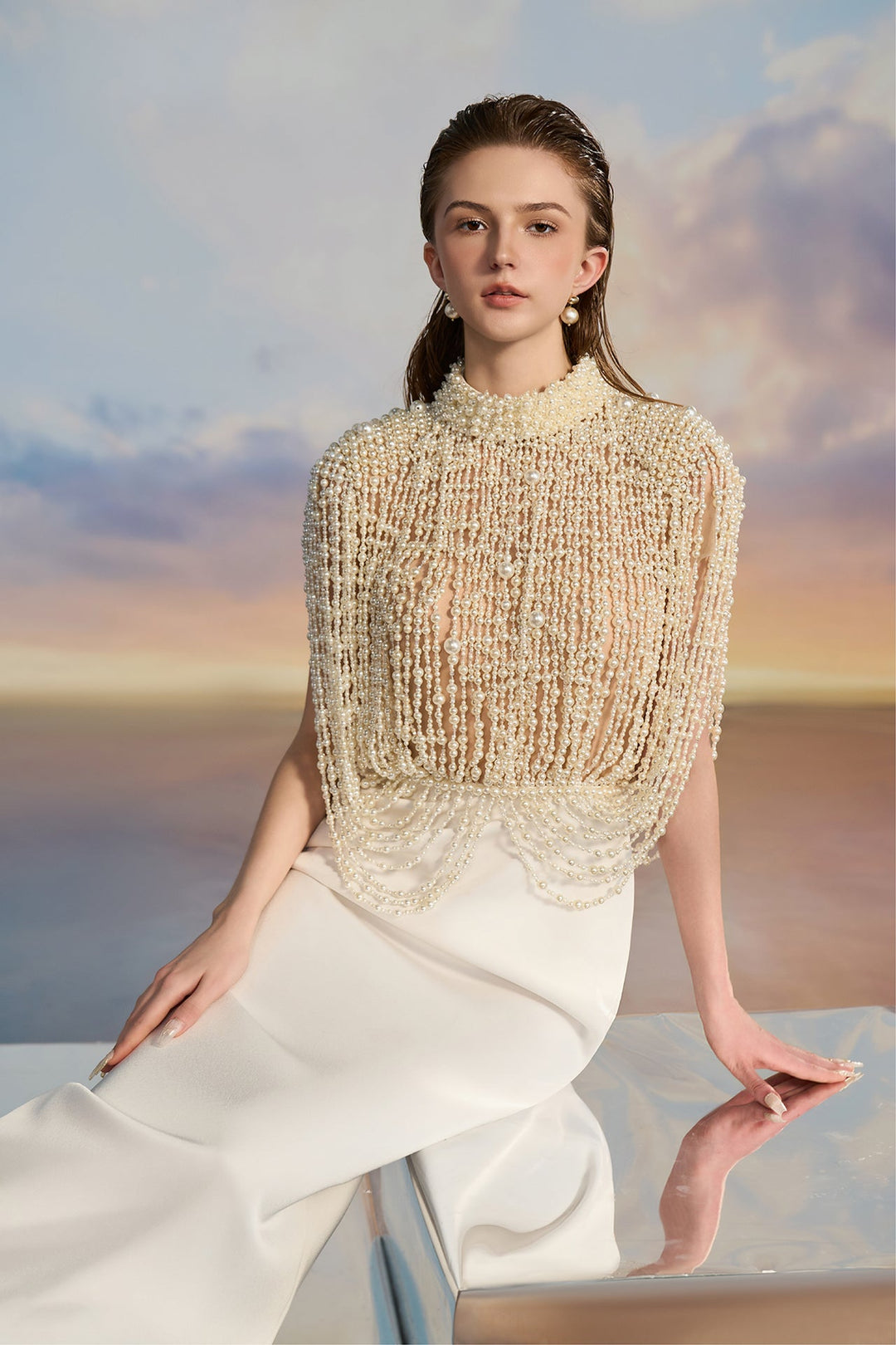 White Pearl and Royal Taffeta Evening Dress White / US 10 White Pearl and Royal Taffeta Evening Dress White / US 10