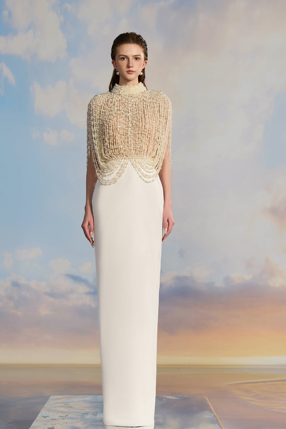 White Pearl and Royal Taffeta Evening Dress White / US 10 White Pearl and Royal Taffeta Evening Dress White / US 10