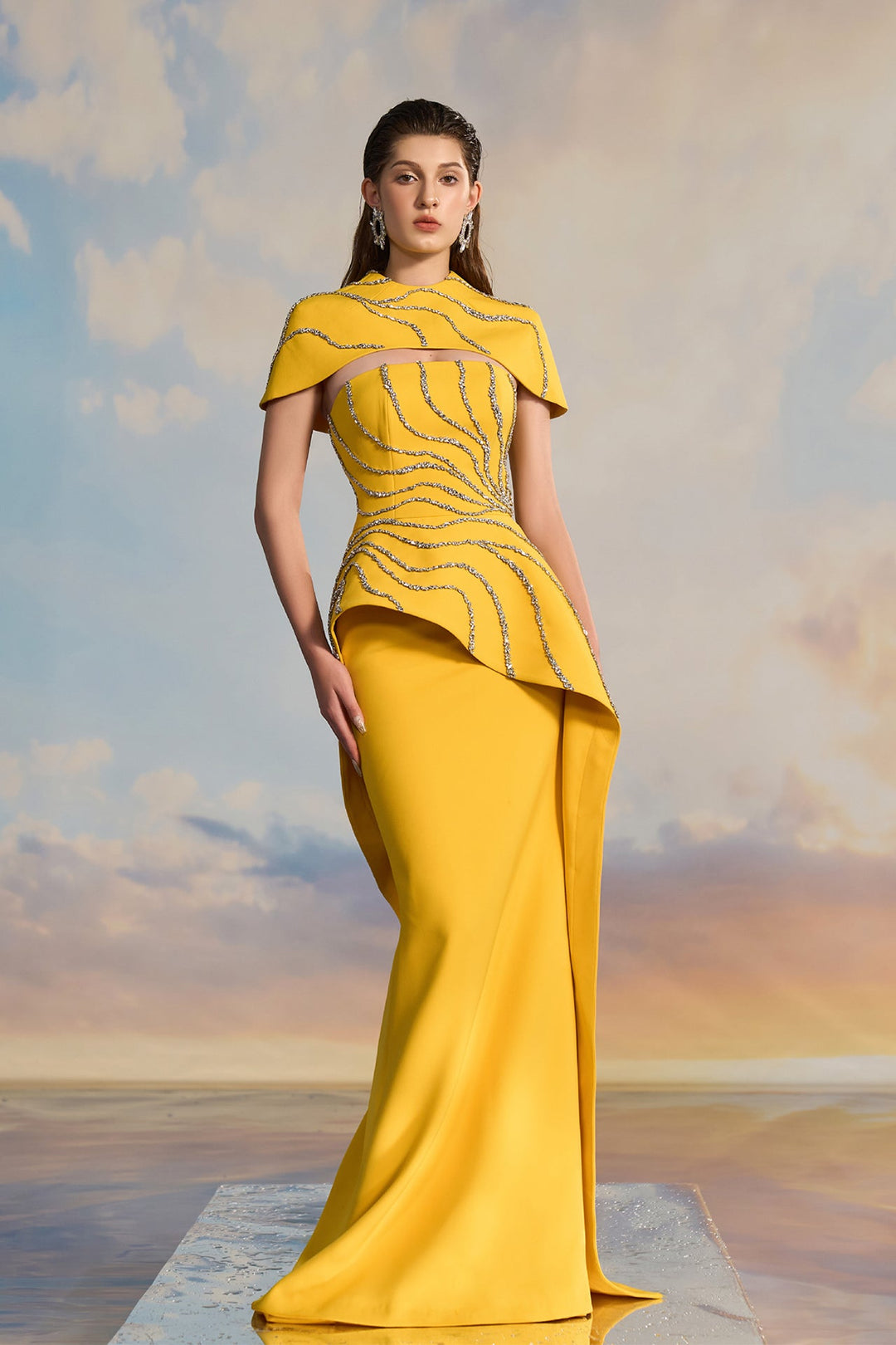 Yellow Crepe Fishtail Dress Yellow Crepe Fishtail Dress