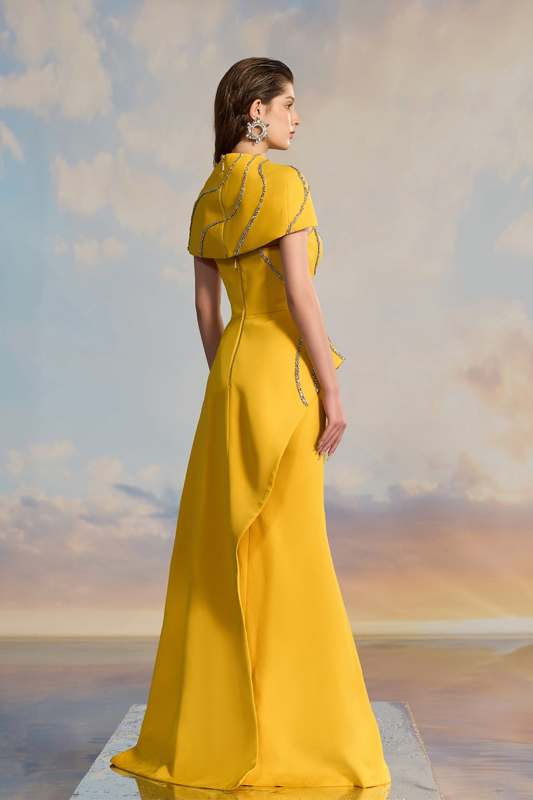 Yellow Crepe Fishtail Dress Yellow Crepe Fishtail Dress